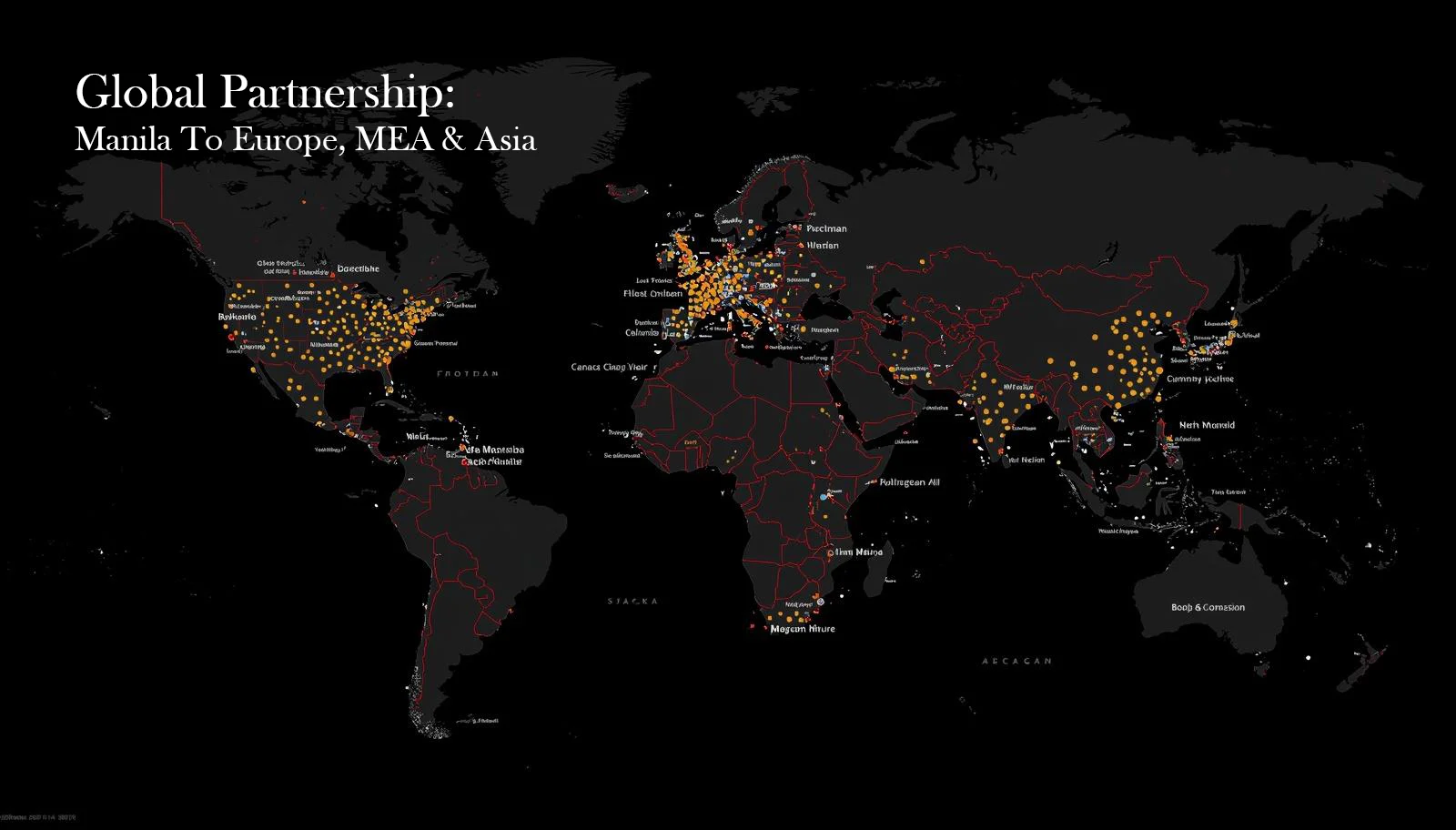 Global deployment map showing connections from Philippines to Middle East and Asia
